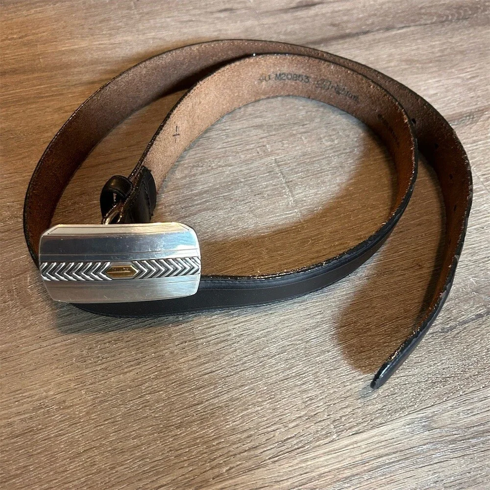 Brighton Belt Mens Size 40 Black Solid Silver-Tone Chevron Buckle